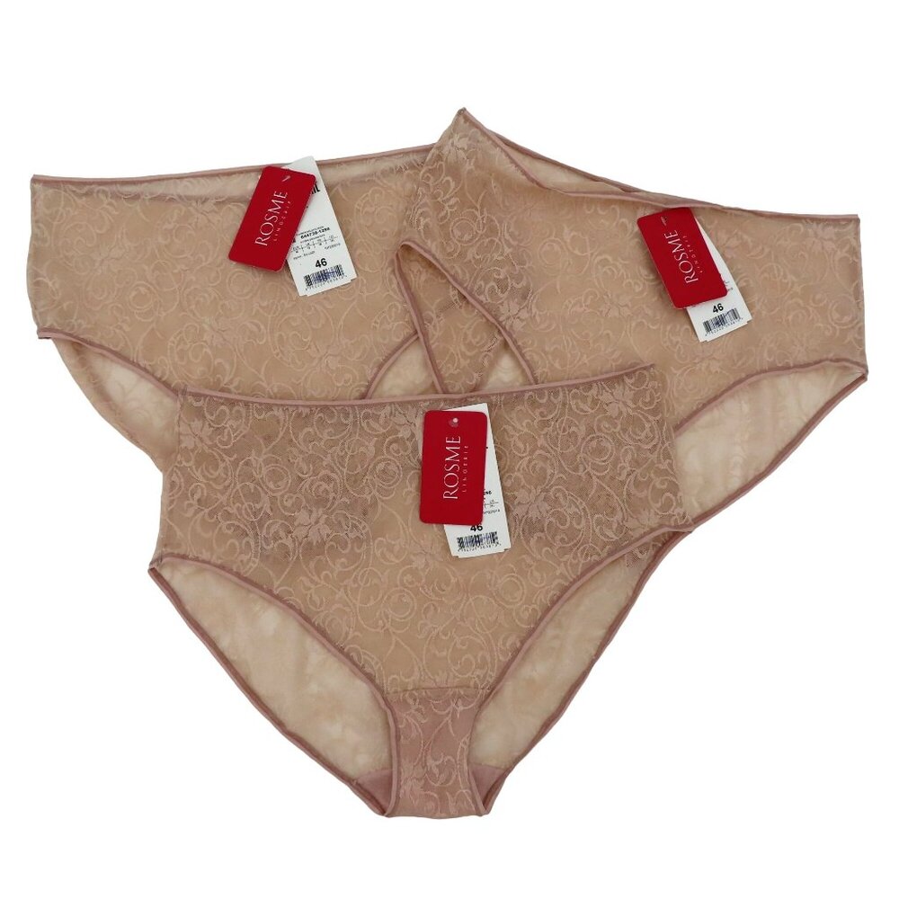 Rosme Womens 2XL Lot of 3 Beige Pink Lace Briefs Delight Panty 644738-1256 NEW